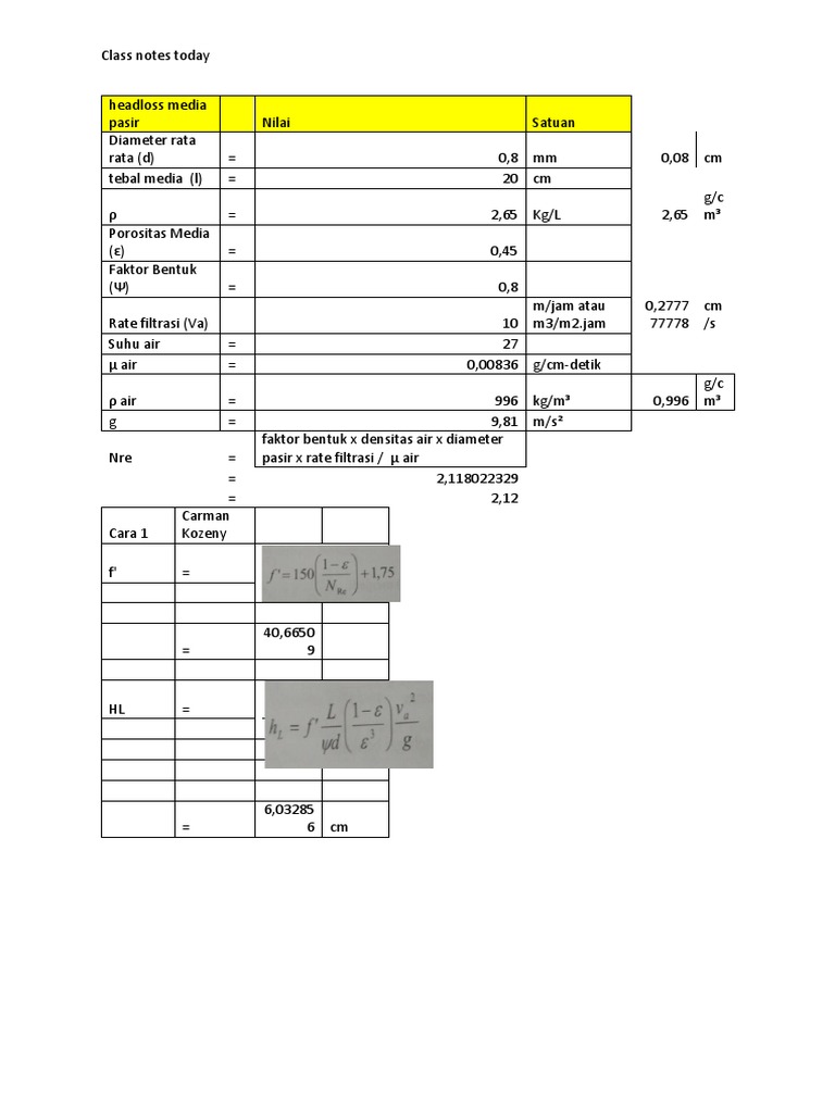 Class Notes Contoh Hitung HL Carman Kozeny | PDF