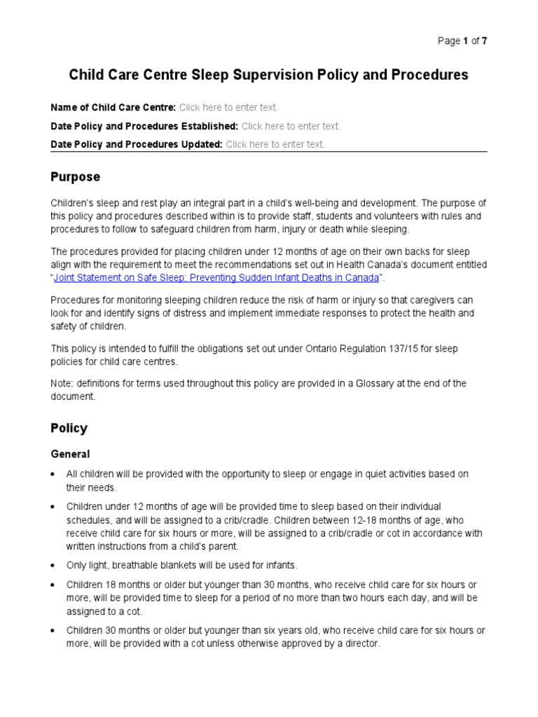 CCC Sample Template For Developing Sleep Supervision Policies and