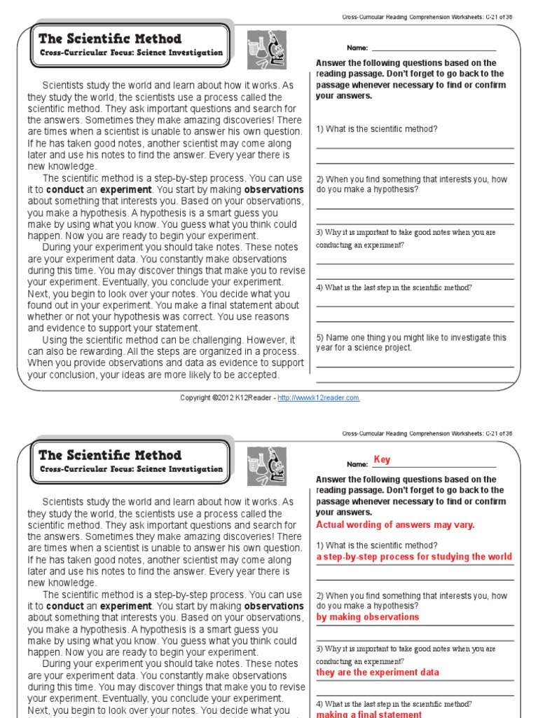 Scientific Method Reading Comprehension | PDF | Scientific Method ...