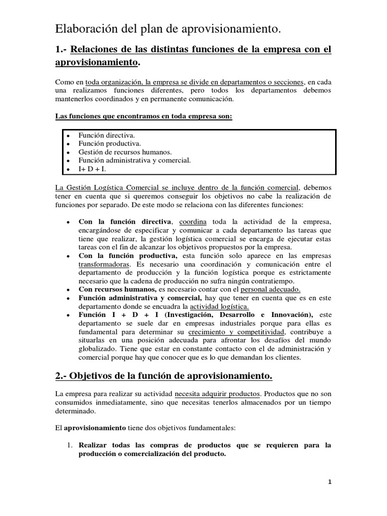Plan de Aprovisionamiento Empresarial | PDF | Obtención | Inventario