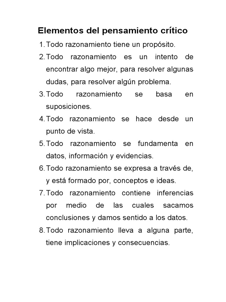 Elementos Clave del Pensamiento Crítico | PDF | Crecimiento personal y ...