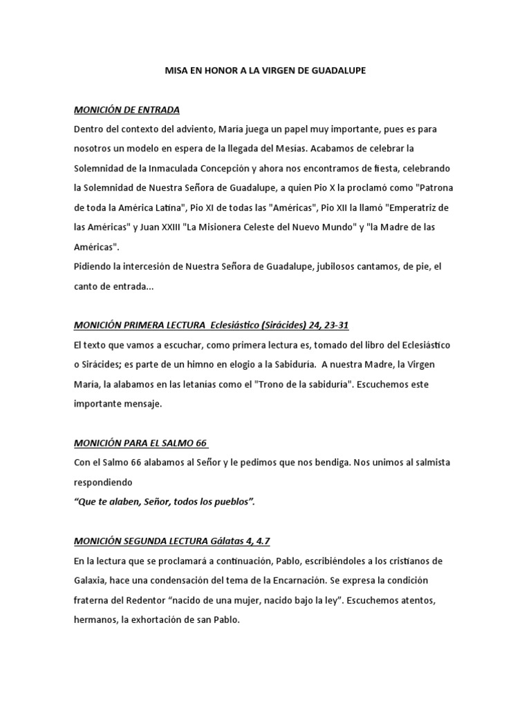 Misa en Honor a la Virgen de Guadalupe | PDF | Misa (liturgia) | María ...