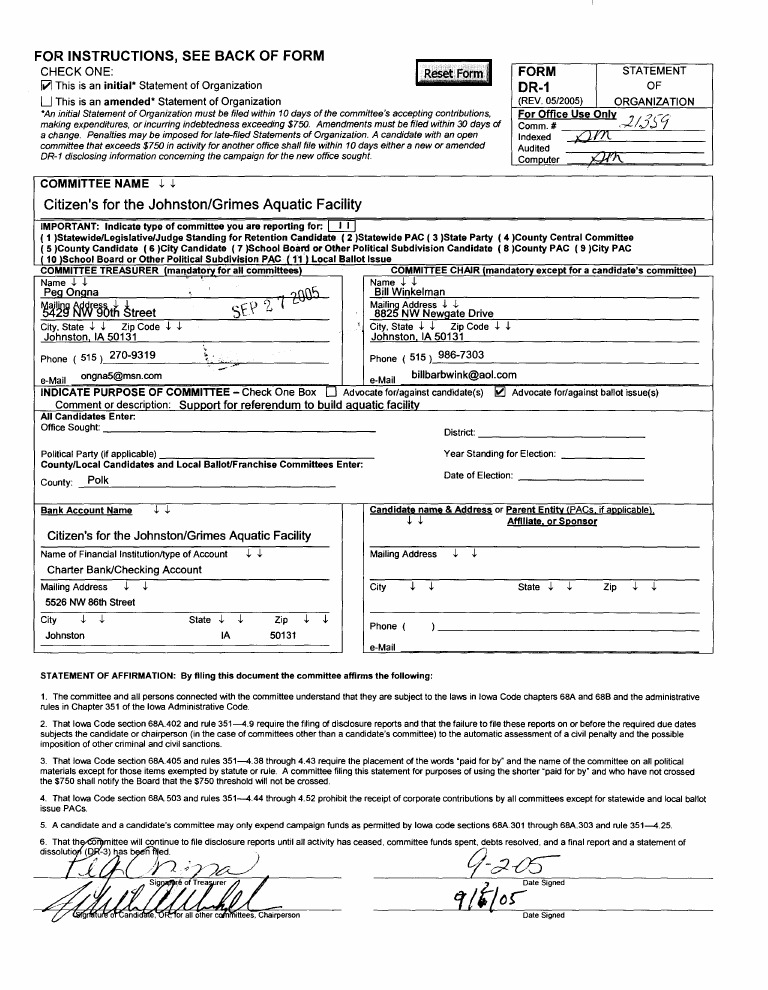 Iowa Statement of Organization Form | PDF | Political Action Committee ...