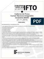 Prova Ensino Médio Integrado IFTO