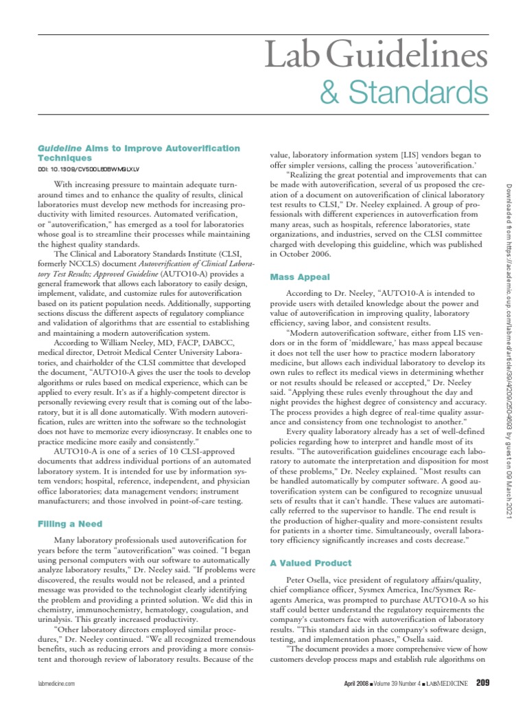 Lab Guidelines & Standards PDF Laboratories Verification And