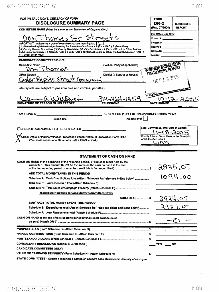 Campaign Finance Disclosure Report | PDF | Political Action Committee ...