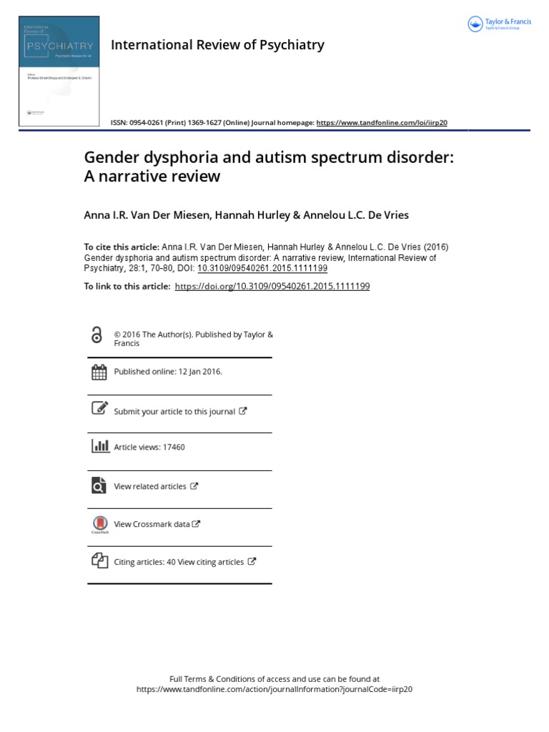 Gender Dysphoria and Autism Spectrum Disorder A Narrative Review | PDF ...