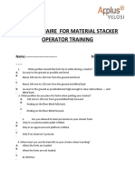 Questionnaire For Material Stacker Operator Training