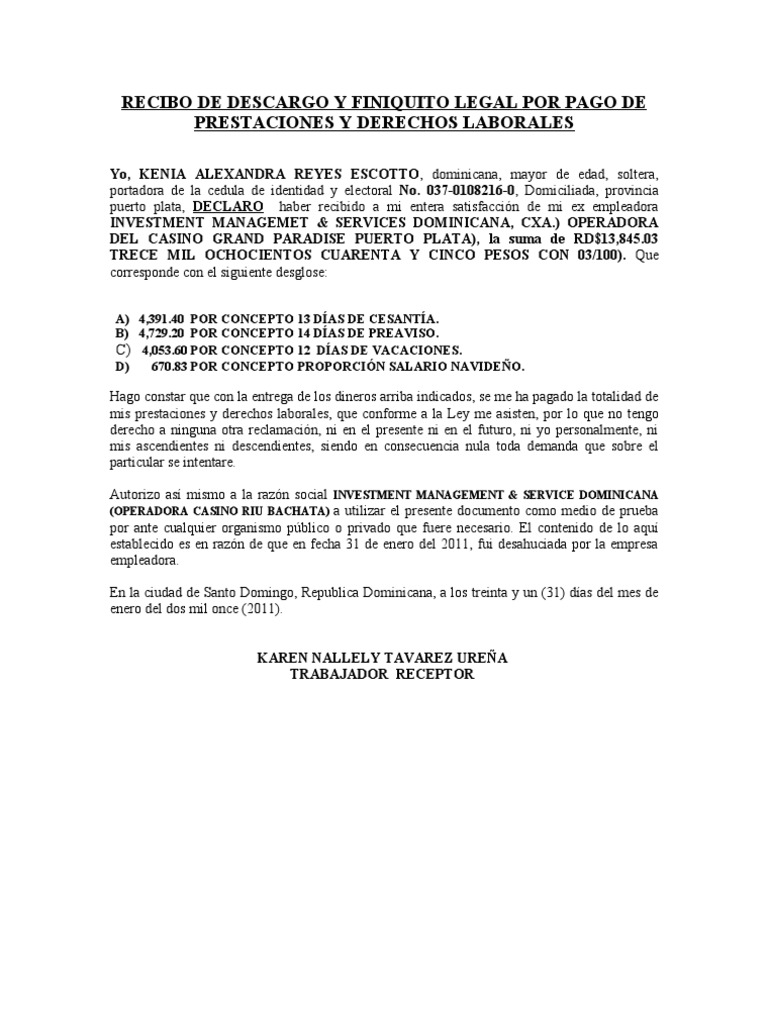 Modelo Carta Renuncia Laboral Republica Dominicana 