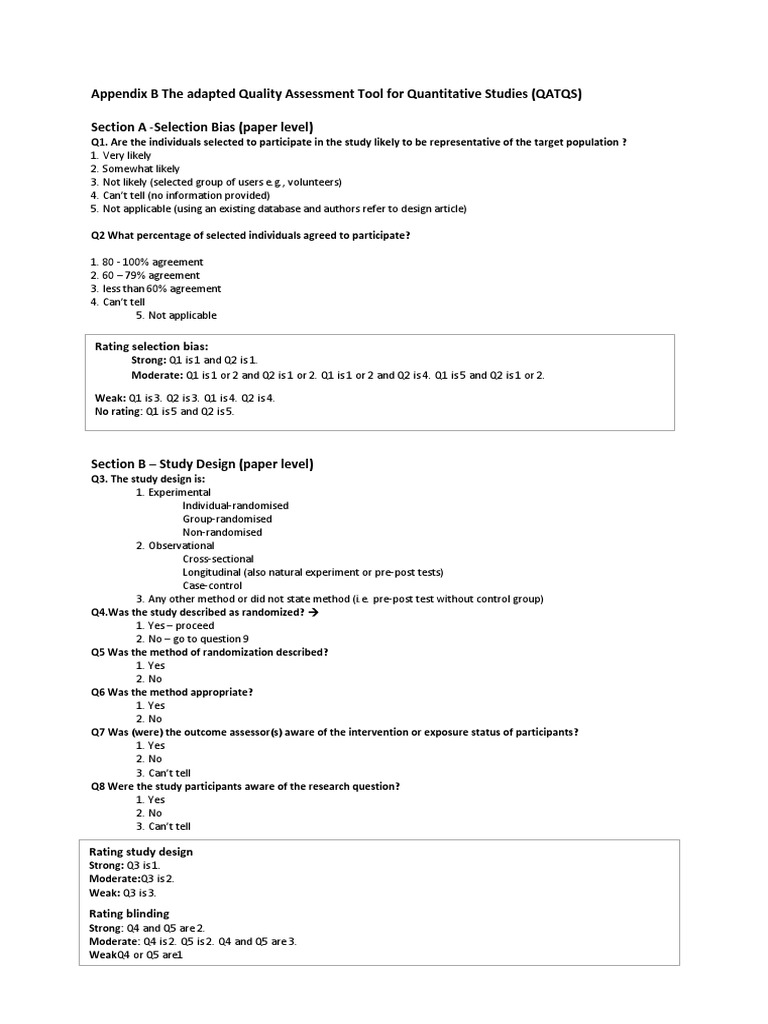 Appendix B The Adapted Quality Assessment Tool For Quantitative Studies