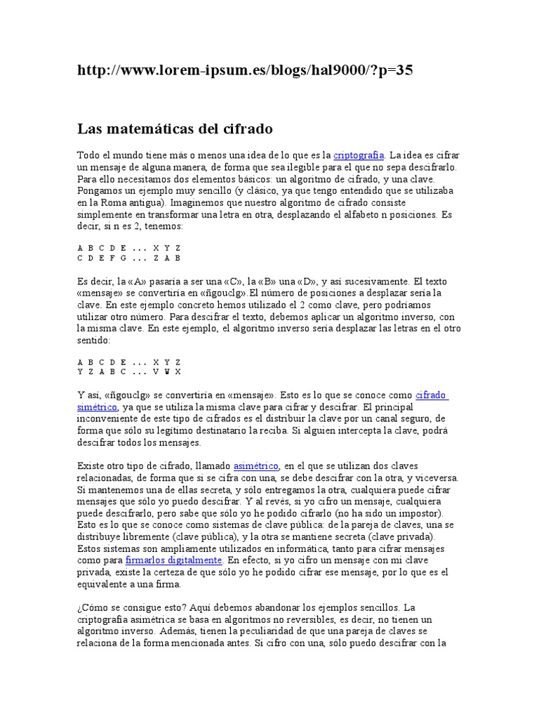 Las Matemáticas Del Cifrado Pdf Clave Criptografía Cifrado