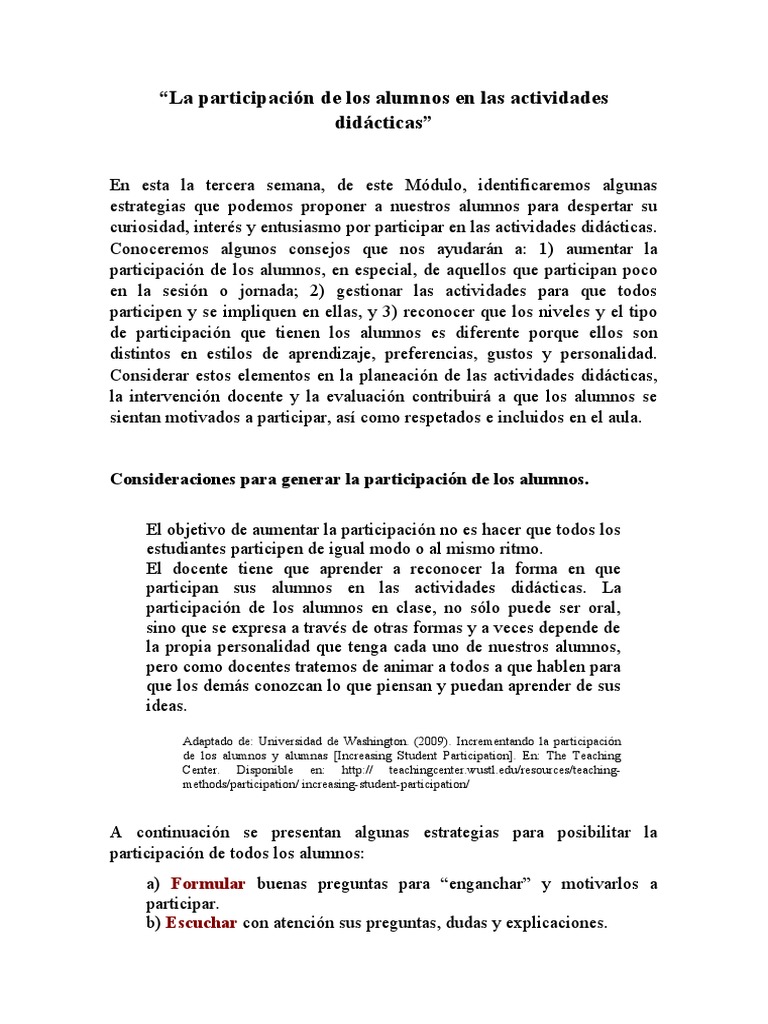 Estrategias para Aumentar la Participación Escolar | PDF | Salón de ...