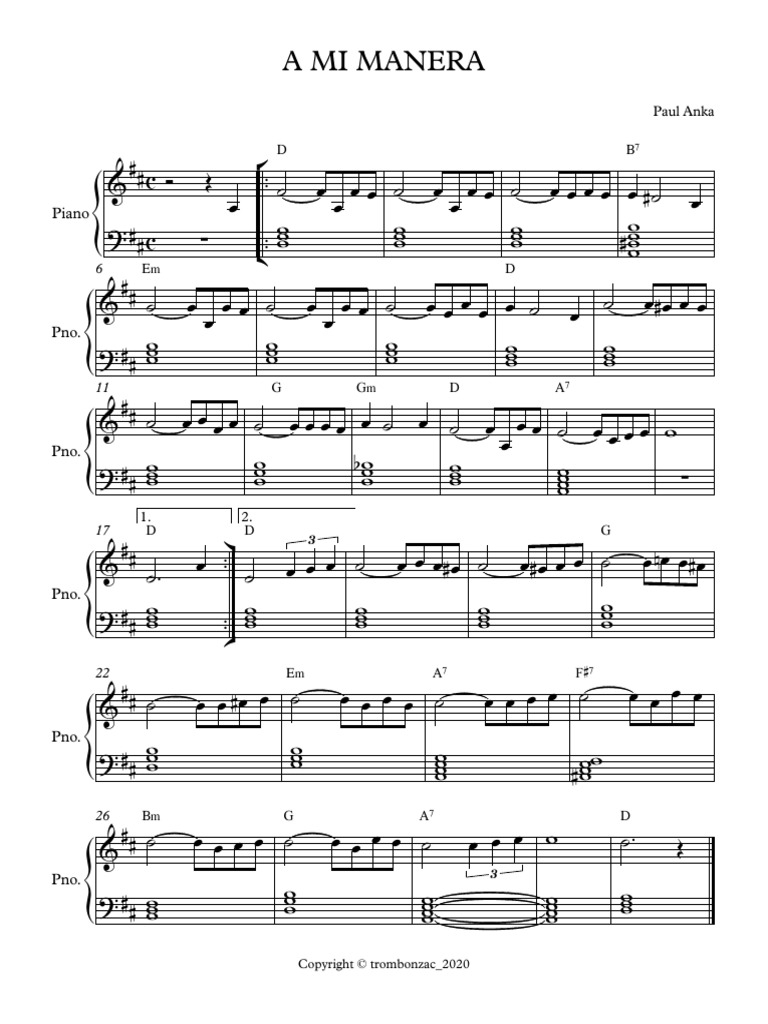 A Mi Manera Piano Acordes Partitura Completa Pdf
