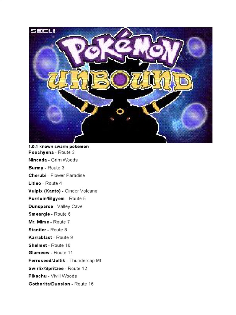 Pokemon Unbound Swarm Guide | PDF
