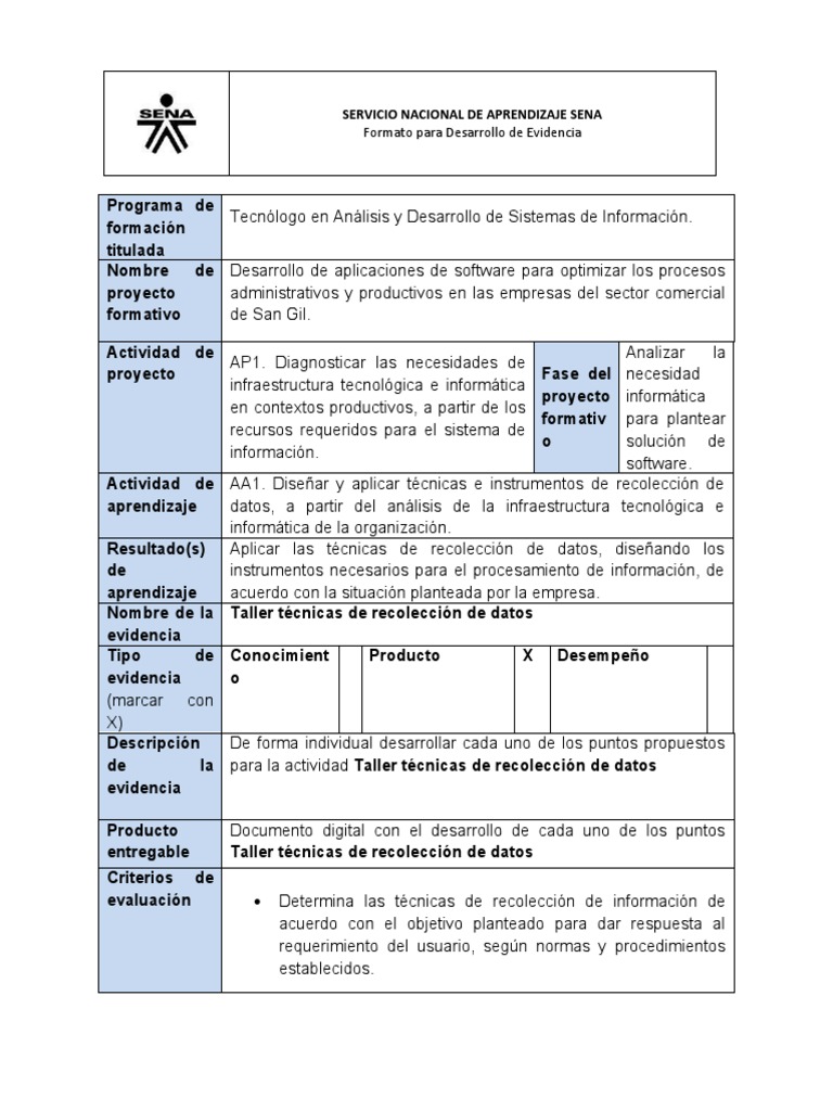 Formato Evidencia Tec Rec Datos | PDF | Cuestionario | Información