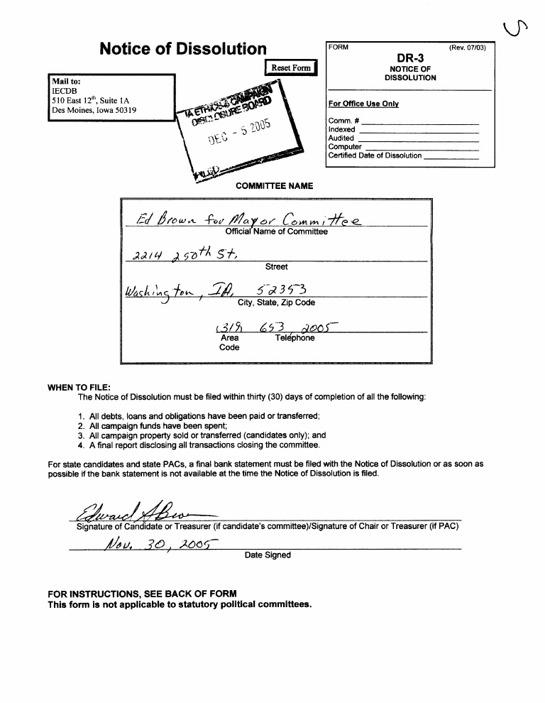 Notice of Dissolution: Reset Form | PDF | Political Action Committee ...
