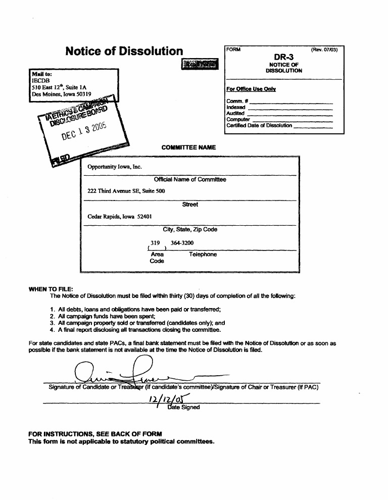 Notice of Dissolution Form Instructions | PDF | Political Action ...