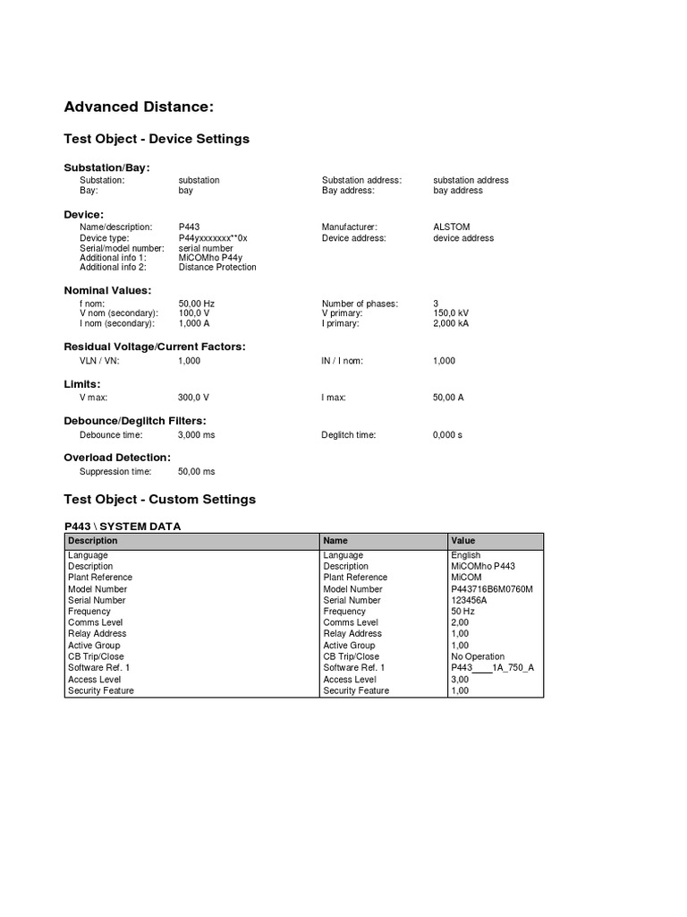 Advanced Distance:: Test Object - Device Settings | PDF | Electrical ...