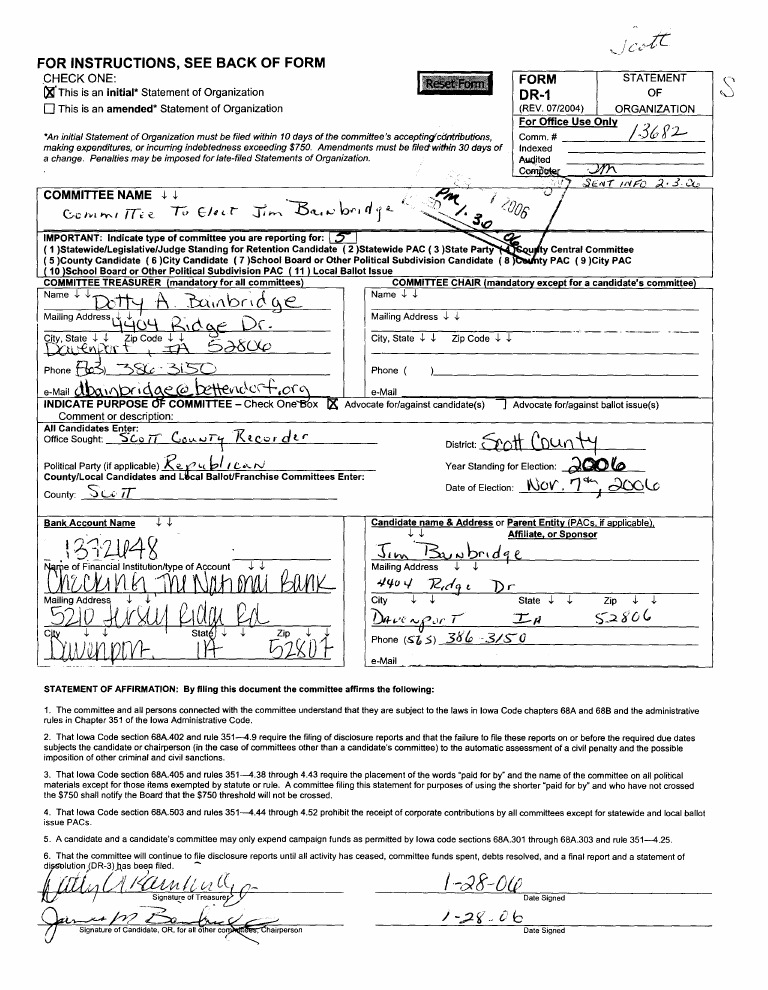 Initial Statement of Organization Form | PDF | Political Action ...