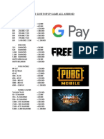 Price List Top Up Game All Android