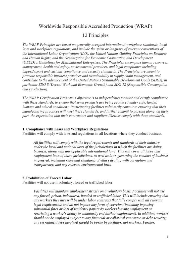 2020 05 WRAP Principles PDF Regulatory Compliance Employment