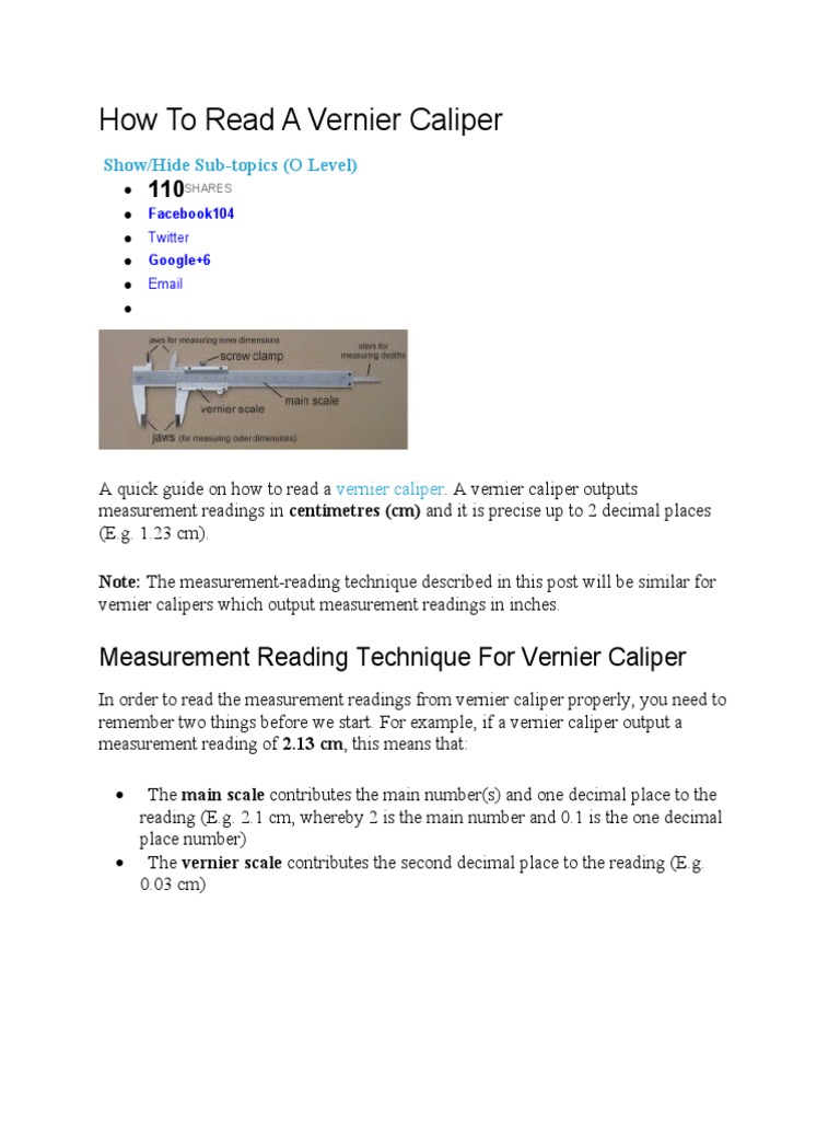 How to Read a Vernier Caliper | PDF | Metrology | Scientific Observation