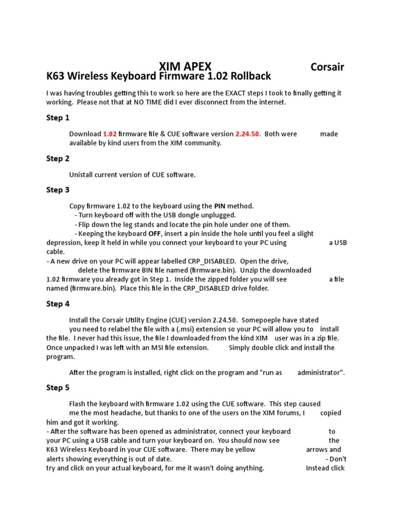 XIM Apex K63 Firmware 1.02 Downgrade Tutorial PDF Computer Keyboard
