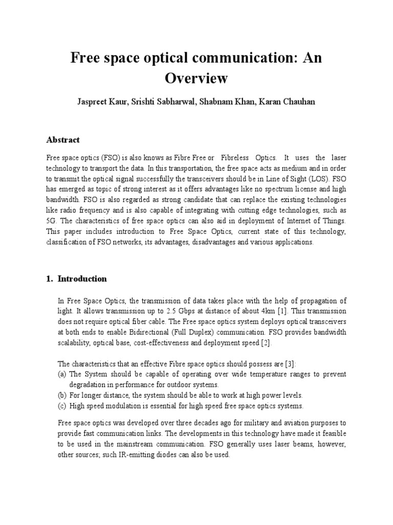 Free Space Optical Communication | PDF | Transmission Medium ...