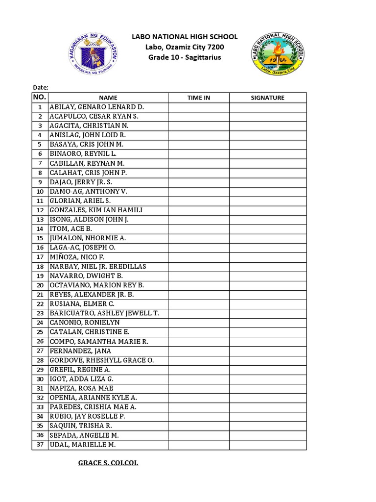 Attendance For Flag Ceremony PDF
