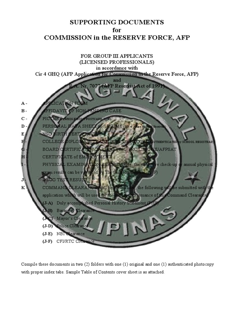 AFP Reserve Force Application Guide | PDF | Law
