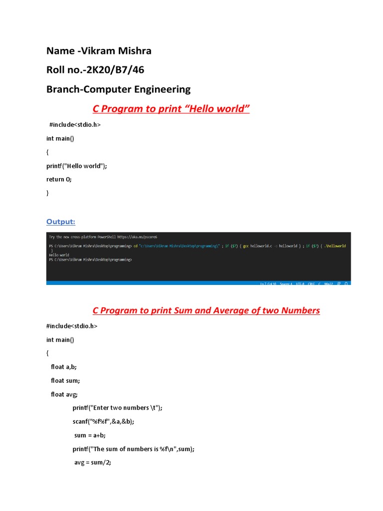 C Program To Print | PDF | Numbers | Computer Programming