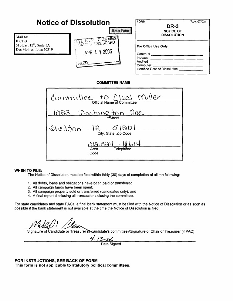 Notice of Dissolution Filing Instructions | PDF | Political Action ...