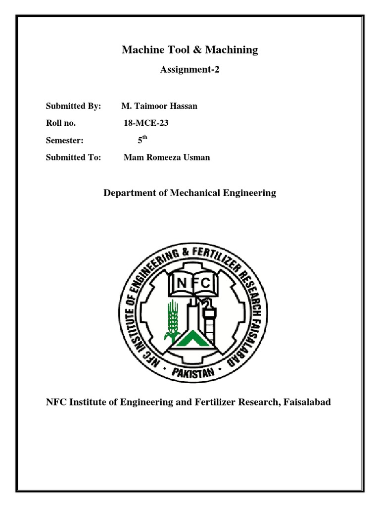 Machine Tool & Machining Assignment2 PDF Machines Tools