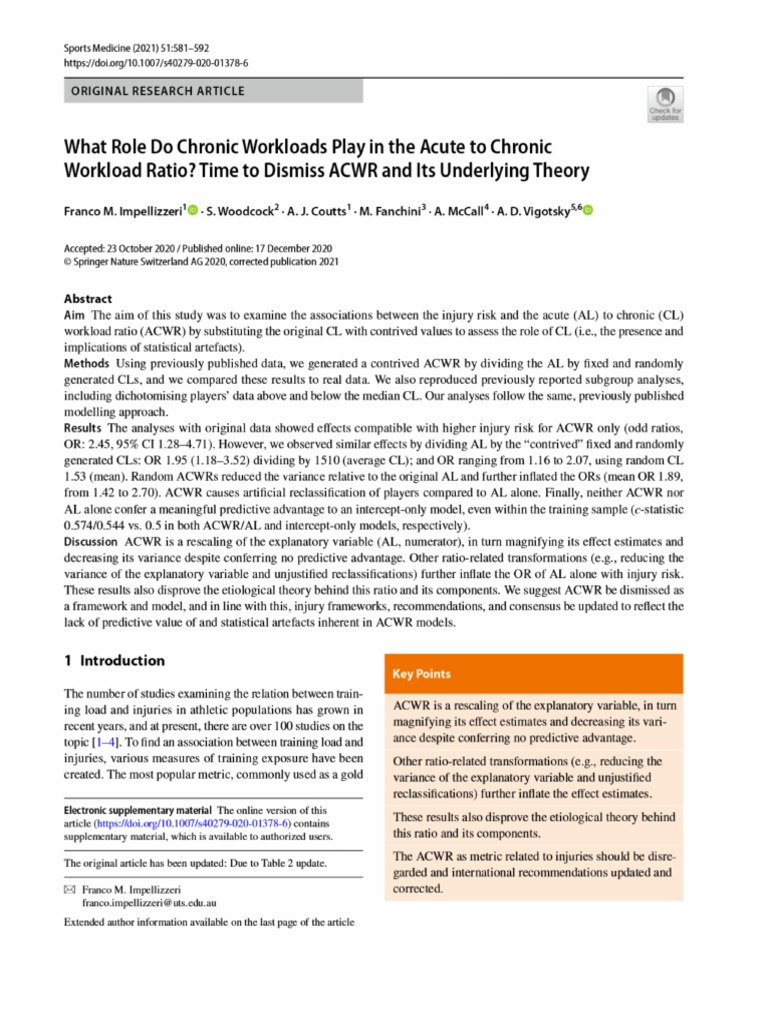 What Role Do Chronic Workloads Play in The Acute To Chronic Workload ...