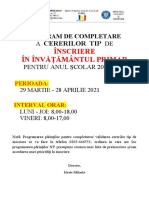 Program de Completare a Cererilor Tip de Înscriere În Învățământul Primar