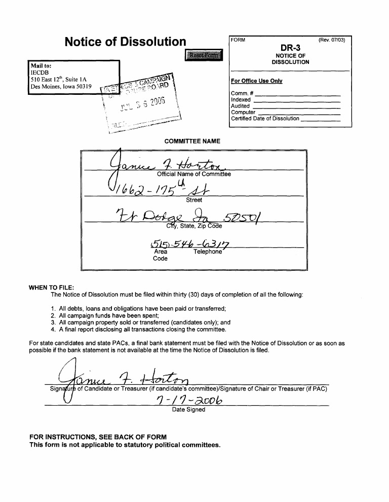 Notice of Dissolution Filing Guide | PDF | Political Action Committee ...