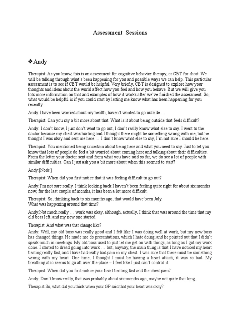 CBT Interview & Formulation Andy | PDF | Cognitive Behavioral Therapy ...