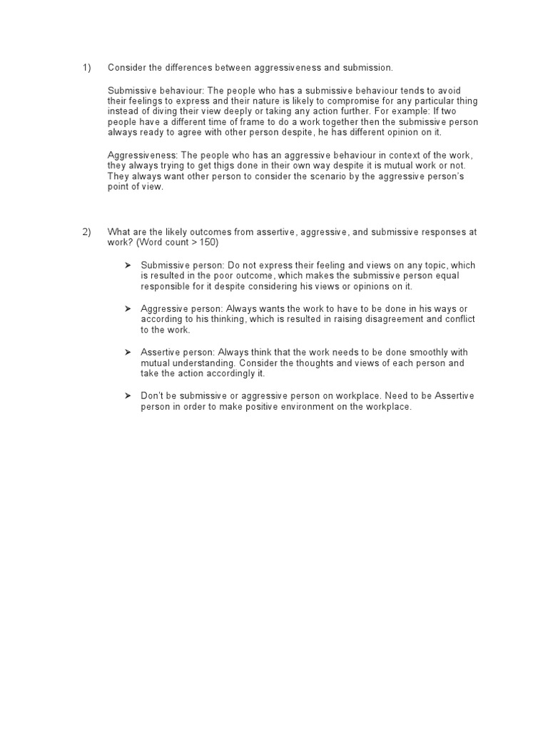 Consider The Differences Between Aggressiveness and Submission | PDF