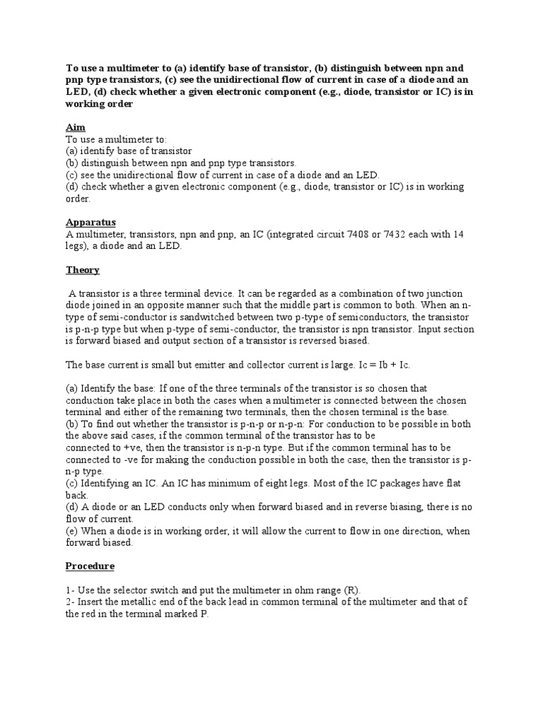 Multimeter Use for Transistor Testing | PDF | Bipolar Junction ...