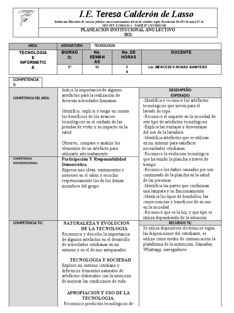 Guia Tecnologia e Informatica 1P Grado 2 | PDF | Naturaleza