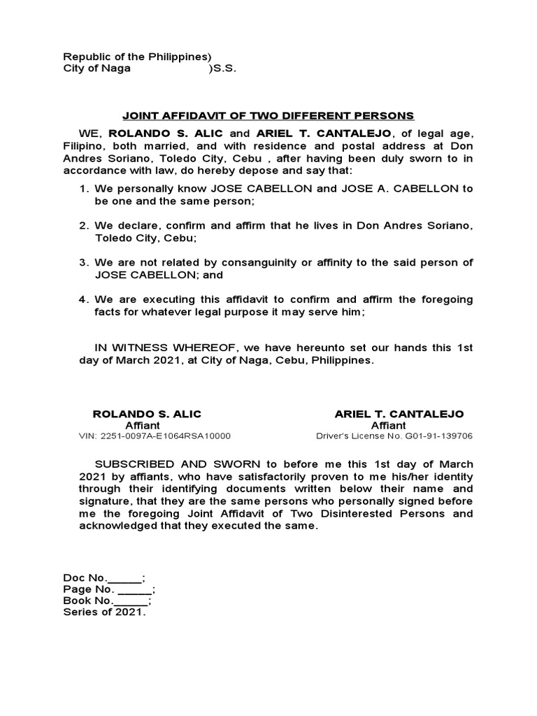 Affidavit of Two Disinterested Persons - BC | PDF | Law