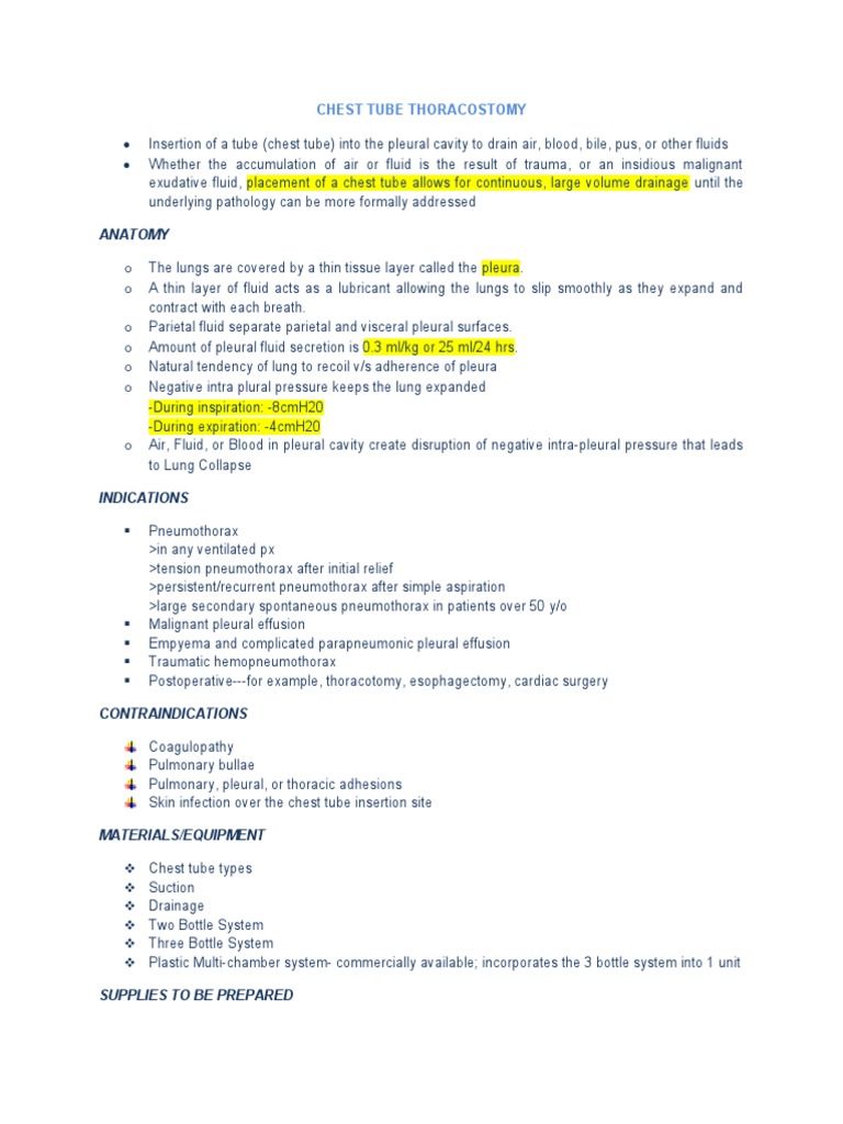 Chest Tube Thoracostomy | Download Free PDF | Lung | Respiratory System