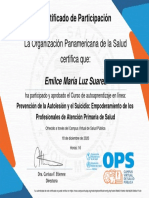 Prevención de La Autolesión y El Suicidio Empoderamiento de Los Profesionales de Atención Primaria de Salud-Certificado Del Curso 982105