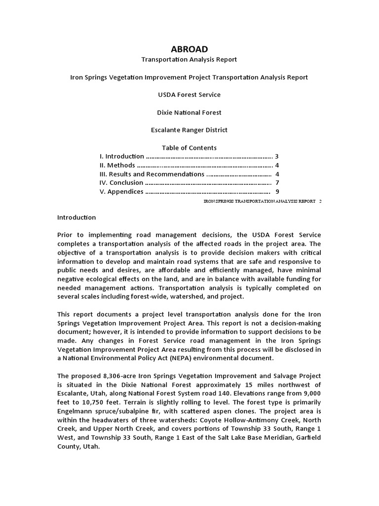 Abroad: Iron Springs Transportation Analysis Report - 2 | PDF | Surface ...
