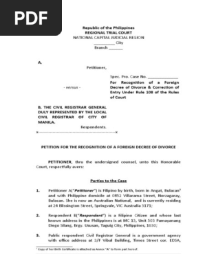 Sample Petition - Recognition of Foreign Divorce Decree