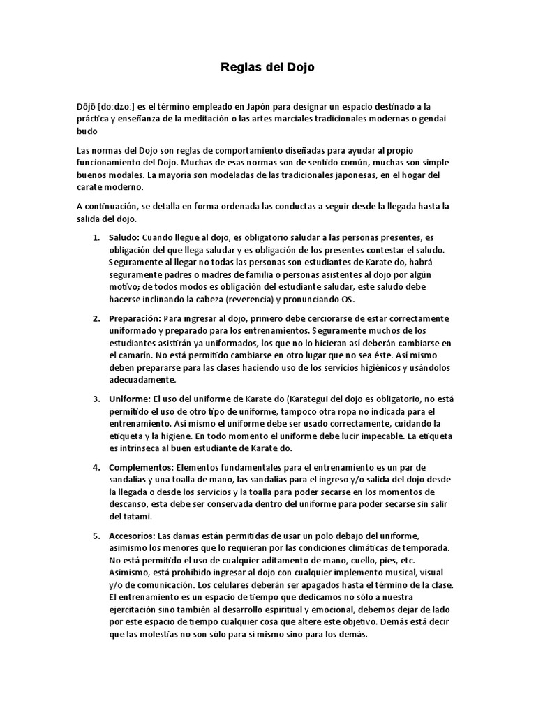 Reglas Del Dojo | PDF | Kárate | Artes marciales japonesas