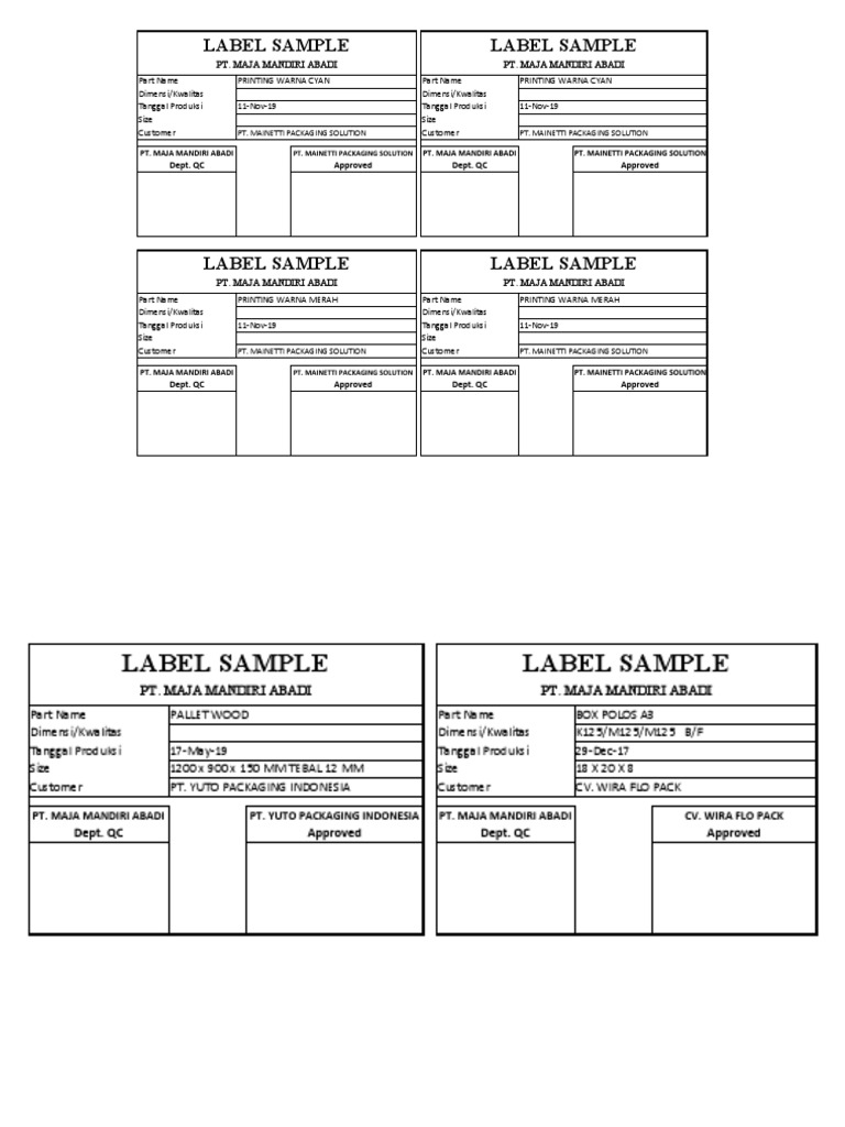 Contoh Label Produk PT. Maja Mandiri | PDF