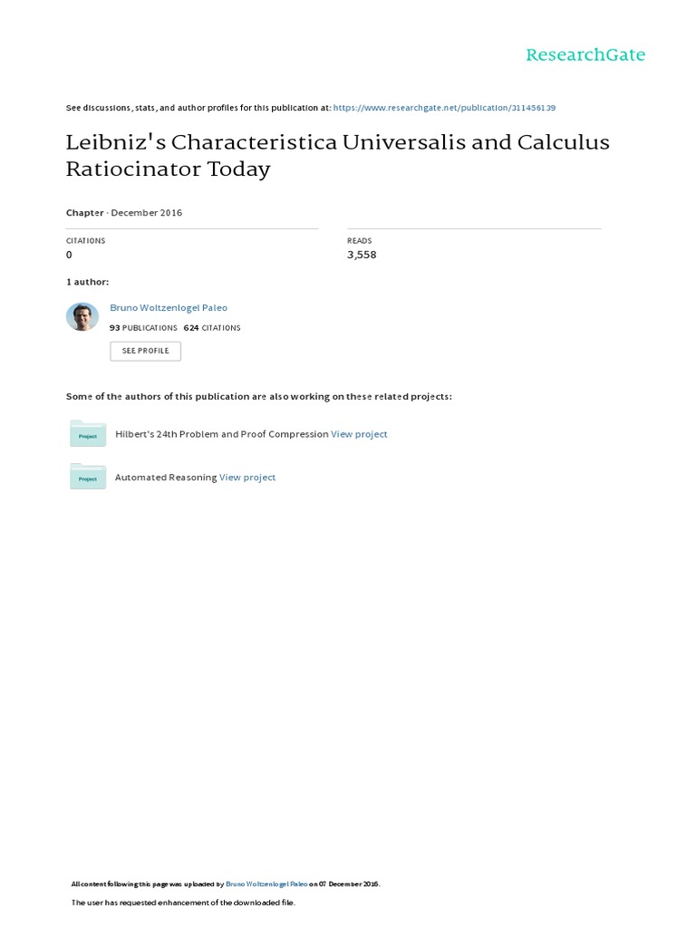 Leibniz's Characteristica Universalis and Calculus Ratiocinator Today ...