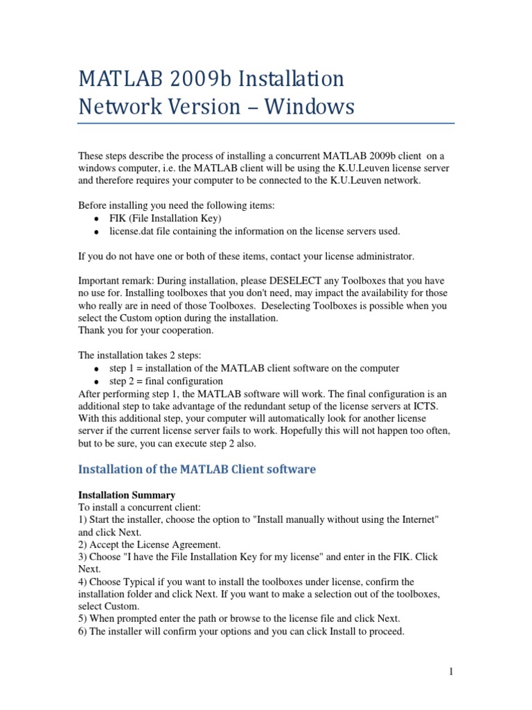 MATLAB 2009b Installation Guide | PDF | Matlab | Server (Computing)