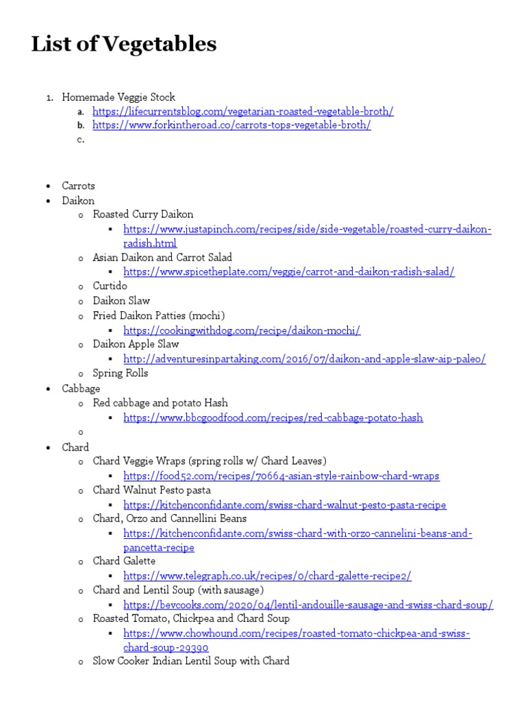 List of Vegetables 9-17-2020 | PDF | Zucchini | Coleslaw